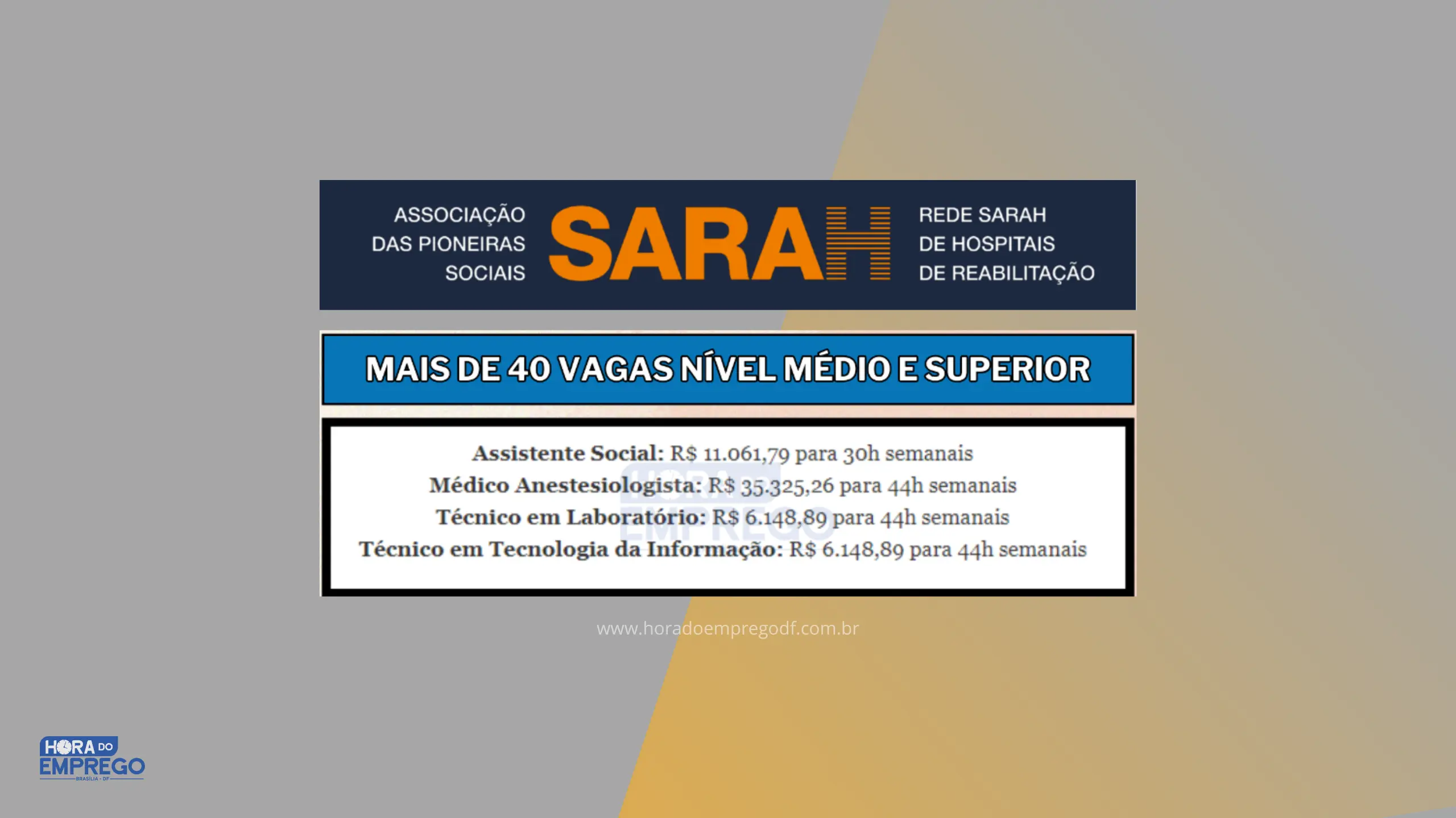 Processo Seletivo Rede Sarah Vagas De N Vel M Dio E Superior