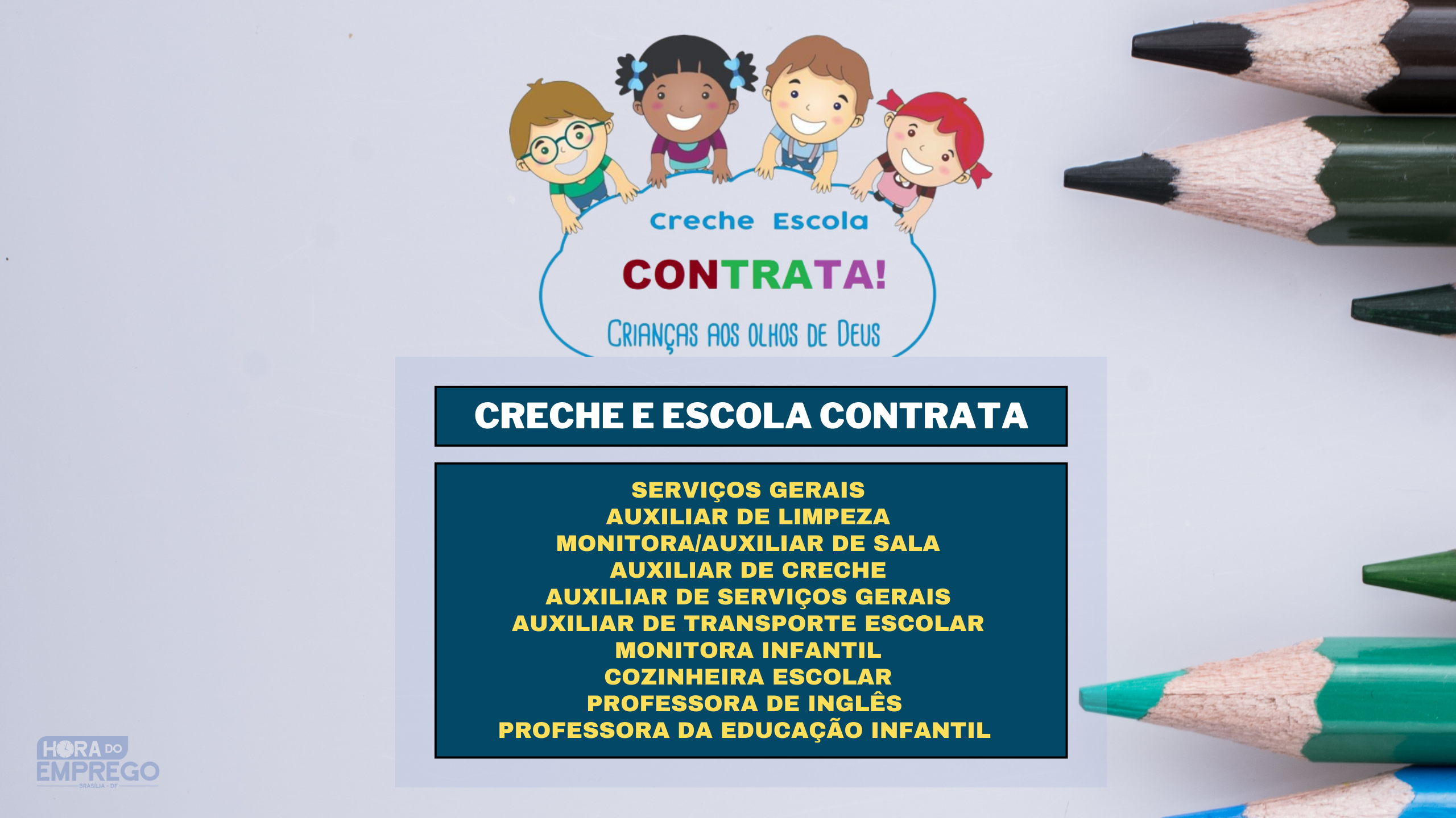 Rede de Creche e Escola contrata para Diversas Áreas em Serviços Gerais Auxiliar de